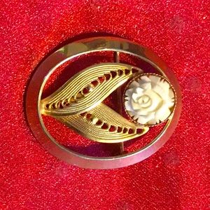 Vintage bone carved rose brooch